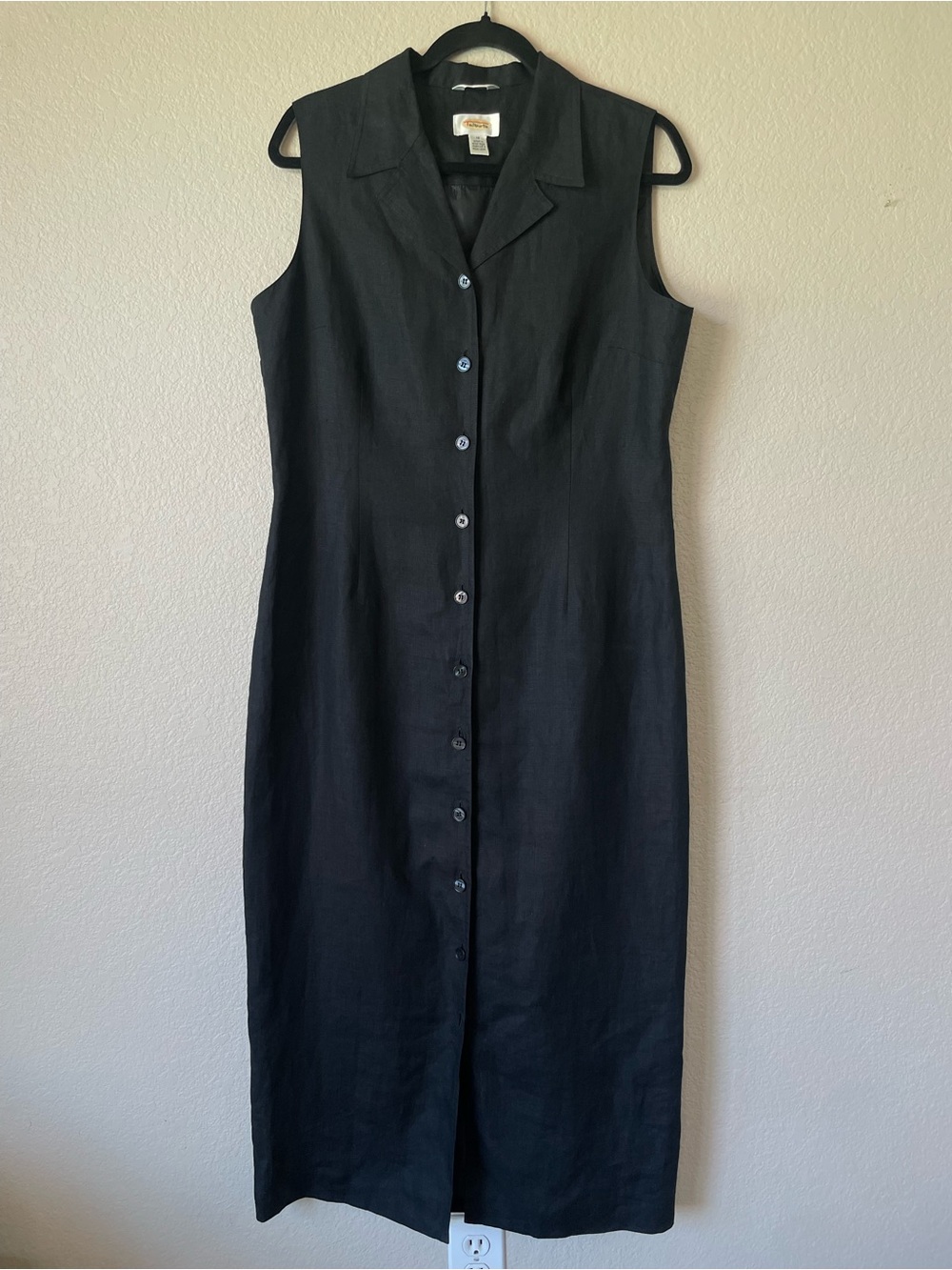 Talbots Irish Linen Sleeveless Black Button-Front Maxi Dress